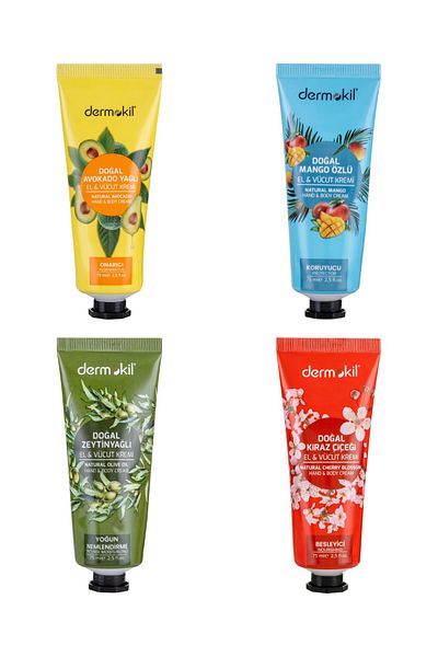 Dermokil Set of 4 Mango/Cherry/Olive Oil/Avocado Hand and Body Cream 75 ml