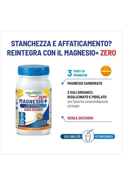 Equilibra Magnesium + Zero, Sugar Free - with 3 Magnesium Salts (Pidolate, Bisglycinate, Carbonate), 80 doses
