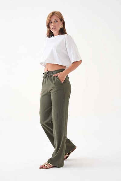 Perryes Women's Washed Linen Blend Loose Cut Trousers