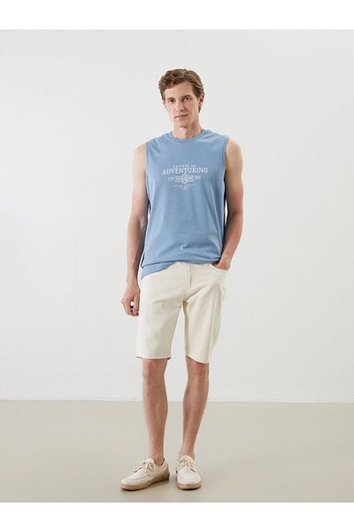 LC Waikiki Blue Crew Neck Printed Men's Sleeveless T-Shirt