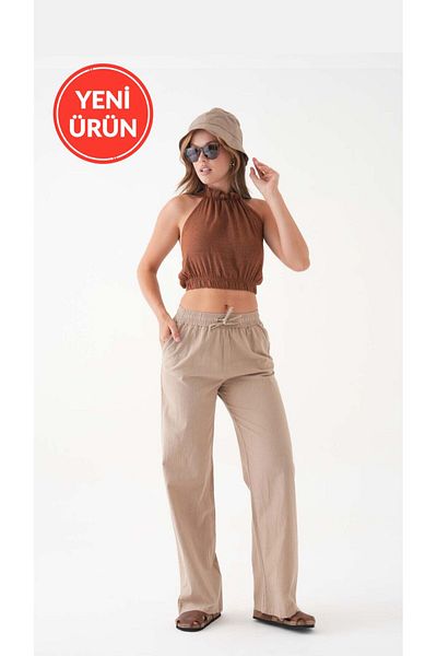 Perryes Women's Washed Linen Blend Loose Cut Trousers