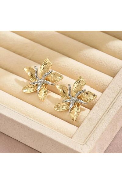 Yıldız Accessory Summer Wind Elegant Summer Modern Gold Silver Detailed Flower Steel Earrings