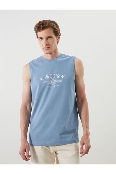 LC Waikiki Blue Crew Neck Printed Men's Sleeveless T-Shirt