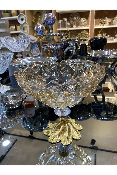 Beliz Honey Color Glass Fruit Bowl Decorative Bowl 21 X 24 cm