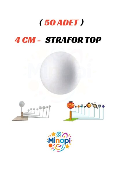 Minopi 50 Adet - 4 cm Strafor Top Köpük Top Beyaz Küre Güneş Sistemi Ödevi Ho...
