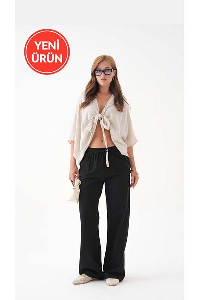 Perryes Women's Washed Linen Blend Loose Cut Trousers