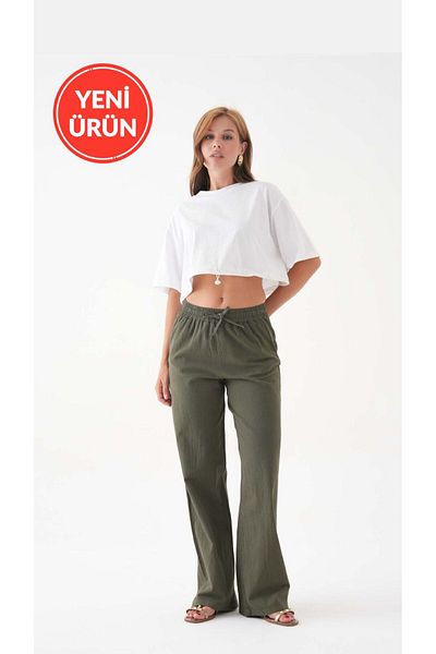 Perryes Women's Washed Linen Blend Loose Cut Trousers