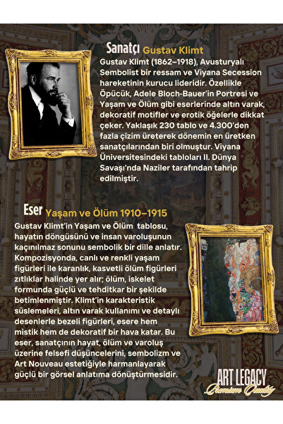 ART OF LEGACY Gustav Klimt (ÖLÜM VE YAŞAM 1910-1915) Çerçeveli Klasik Vintage Duvar Tablo