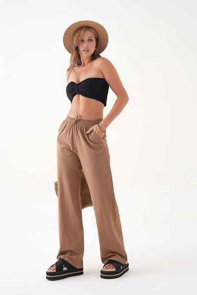 Perryes Women's Washed Linen Blend Loose Cut Trousers