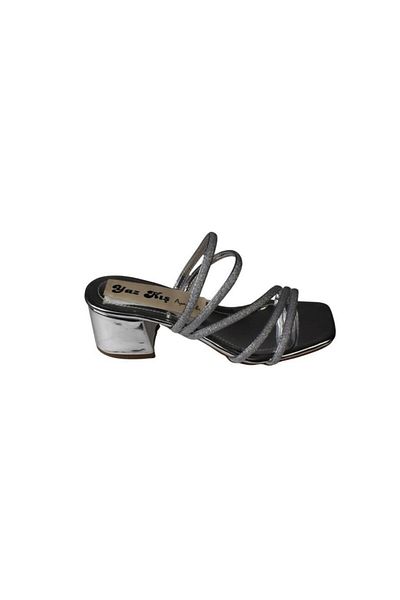 Yaz Kış Ayakkabı Yazkiş Women's Black Silver Double Striped Scarf Bottom Patent Leather 5cm Thick Heel Slippers