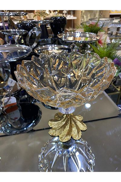 Beliz Honey Color Glass Fruit Bowl Decorative Bowl 21 X 24 cm