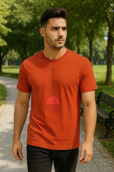 Maccali Men's Short Sleeve Lettering Print Crew Neck Tile T-Shirt