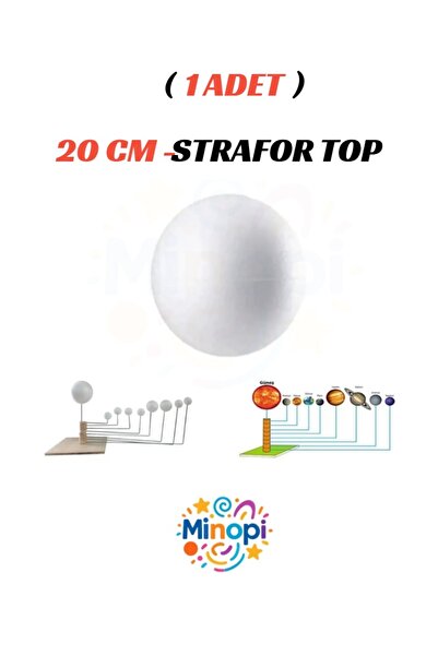 Minopi 1 Adet - 20 cm Strafor Top Köpük Top Beyaz Küre Güneş Sistemi Ödevi Ho...