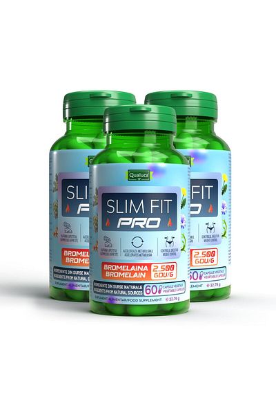 Qualuca 90-day weight loss complex – Slim Fit PRO with Bromelain 2500GDU/g | Set of 3 | 180 capsules