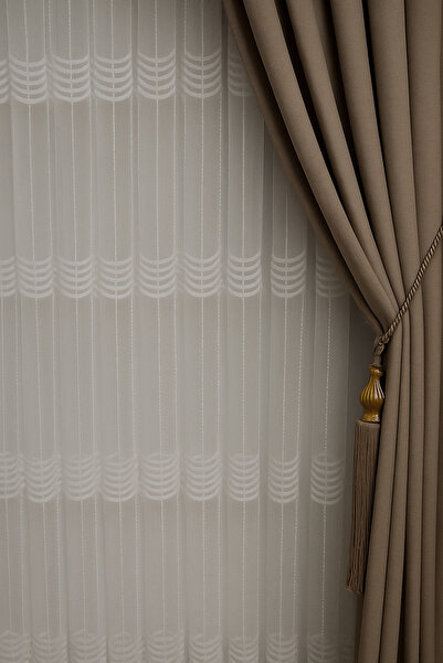 Emuz Tül Perde Brode Kumaş Desenli 1 / 3 Sık Pileli Kırışmaz Ütü Istemez Fon,...