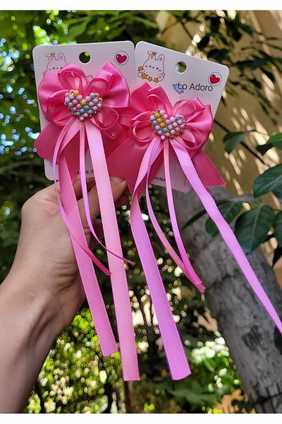 LO ADORO 2 Pieces Bow Girl Child Buckle Pink Black Red Fuchsia White Buckle Hair Accessory