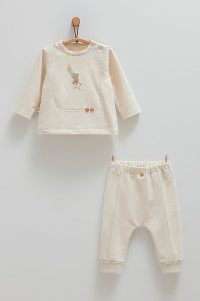 Caramell Baby Set Teddy Bear Sweatshirt and Trousers (3-18 Months) Interlock Fabric
