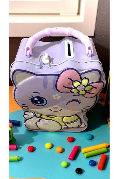 MİLAYS LİFE HOME COLLECTİON Cute Metal Hello Kitty Piggy Bank with Lock Protection