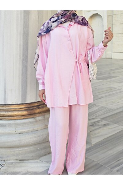 ARJİN MODA Women's Yandan Tie Button Shirt and Baggy Pants