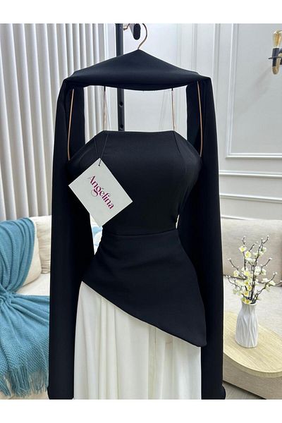Angelinaa Black and white blend shawl dress