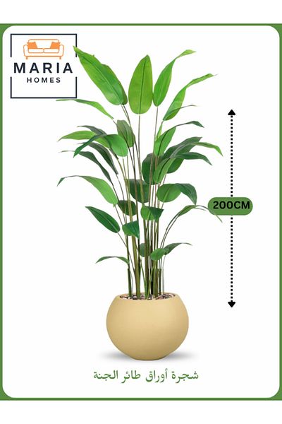 MARIA HOMES Artificial Bird of Paradise Tree 200 cm – Decorative Indoor Plant with Gold Pot