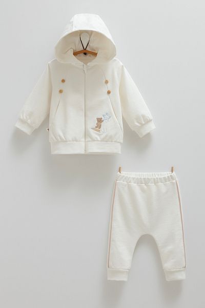 Caramell Hooded Embroidered 2-Piece Baby Tracksuit Set Interlock Fabric (3-18 Months)