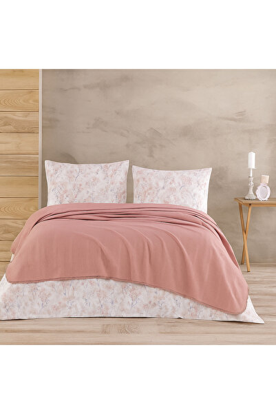 ZEYNO HOME TEKSTİL Stylish Lace 3 Piece Single Pique Set - 100% Cotton Fabric - Dusty Rose