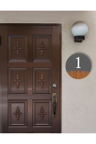 zafrakreklam Round Metal Composite - Wooden Apartment Site -Apartment Hotel Office Door Number - Door No: 1 One