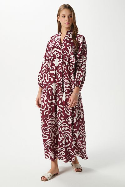 Ritnice Prive Women's Showy Burgundy 100% Viscose Maxi Dress