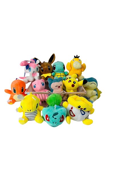 victiny set 3 Anime Stuffed Plush Toy Backpack Pendant Keyring Soft Eevee Bulbasaur Psyduck Kitten Pikachu