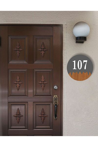 zafrakreklam Round Metal Composite - Wooden Apartment Site -Apartment Hotel Office Door Number - Door No: 107 One Hundred and Seven