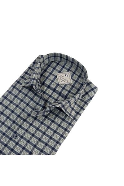 GÖMLEK GALERİSİ Men's Classic Relaxed Fit Plaid Double Pocket Long Sleeve Shirt