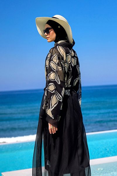 Marina Swimwear Black Full Length Kimono – Hijab Beach Outerwear Pareo Kaftan P2509