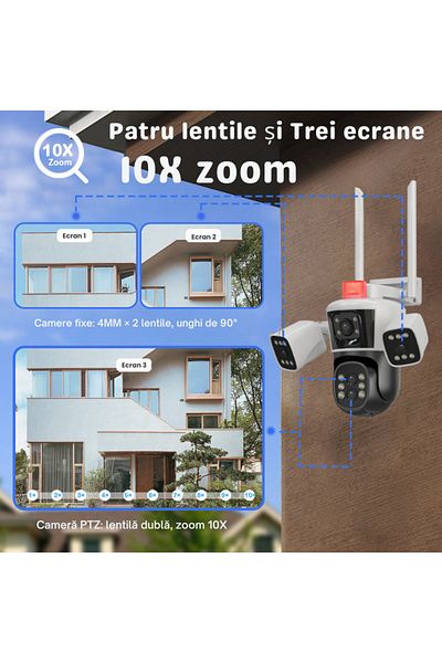 CLC SmartGear Triple Surveillance Camera 8K 16MP, 10X Zoom, Auto-Tracking, Night Vision, WiFi, Audio, IP66