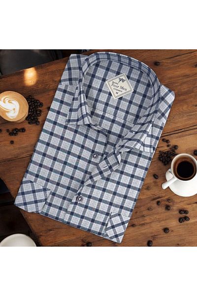 GÖMLEK GALERİSİ Men's Classic Relaxed Fit Plaid Double Pocket Long Sleeve Shirt