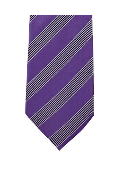 1001 Kravat Navy Blue White Striped 8 cm Wide Lilac Colored Tie