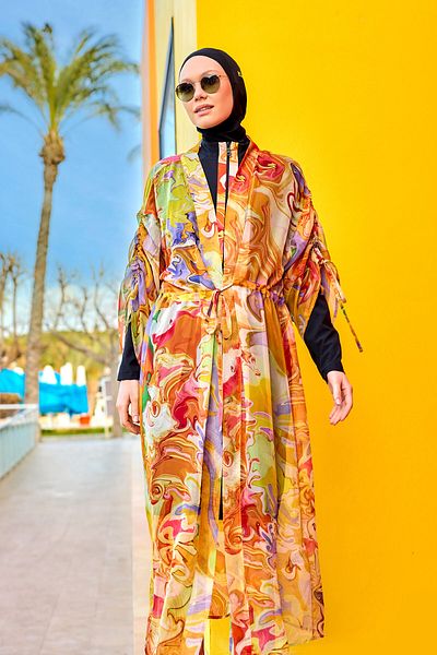 Marina Swimwear Colorful Full Length Kimono – Hijab Beach Outerwear Pareo Kaftan P2512