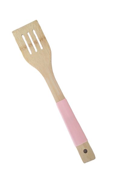 Evmoni Bamboo Perforated Spatula with Silicone Handle / Pink-30 cm