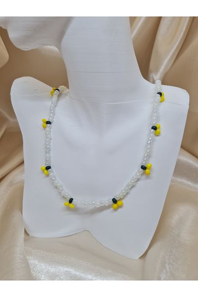 ZEYM Handmade Summer Necklace with Lemon Beads – Elegant Jewelry with Yellow Detail