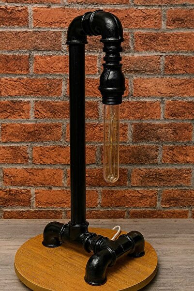 Butik Luka Art Sarkıt Endüstriyel Tasarım Demir Boru Masa Lambası- El Yapımı ...