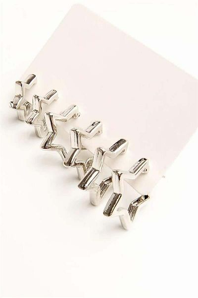 By Zeyna Aksesuar Women's 3 Size Star Model 1.5 Cm/ 2 cm / 2.5cm Earring Set Zrk00593