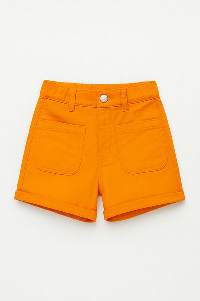 Magu Girl's Cotton Orange Pocket Shorts
