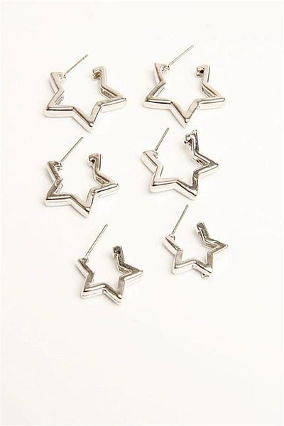 By Zeyna Aksesuar Women's 3 Size Star Model 1.5 Cm/ 2 cm / 2.5cm Earring Set Zrk00593