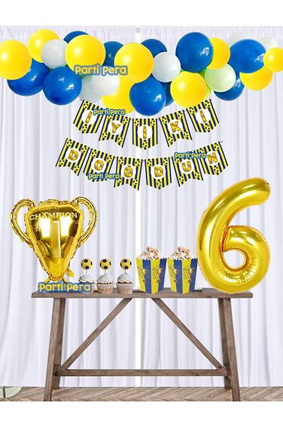 parti pera Yellow Navy Blue Football Themed Birthday Balloon Set Number Foil Balloon Trophy Foil Balloon Set