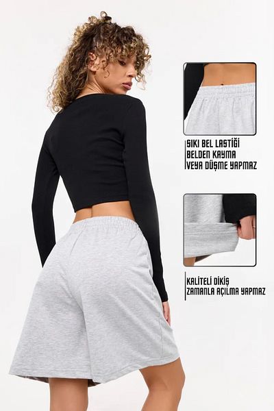 vladivosto High Waist Knee Length Loose Fit Oversize Baggy Plus Size Oversize Bermuda Shorts Black Gray