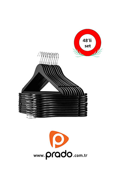 PRADO 48 Adet Ahşap Görünümlü Plastik A Kalite Siyah Elbise Askısı