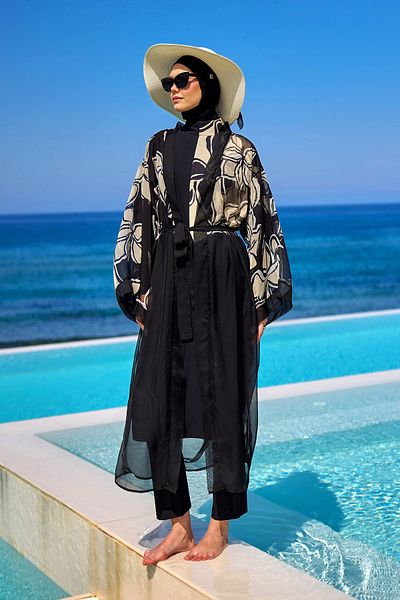 Marina Swimwear Black Full Length Kimono – Hijab Beach Outerwear Pareo Kaftan P2509