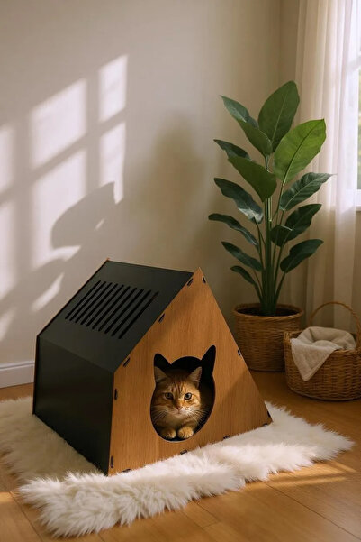 Home Dekoratif Ahşap Kedi Yuvası - Rahat ve Modern Kedi Evi