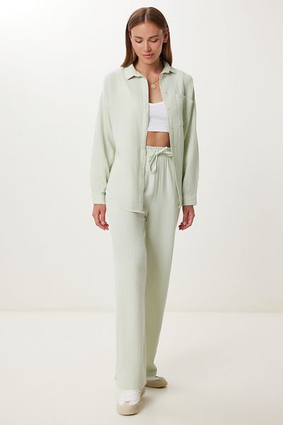 Lovelyİstanbul Oversize Muslin Shirt Trousers Set Lsa0014 Water Green 38