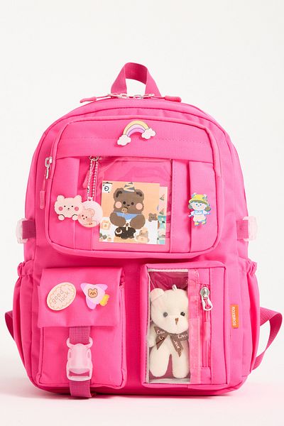 Roxbros Set of 3 Girls' Primary School Bag with Korean Style Accessories Backpack with Pen Holder and Lunch Bag